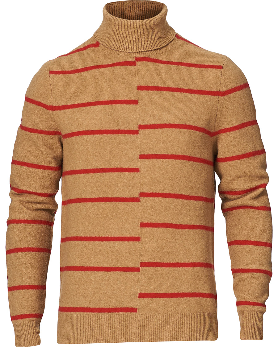 Men | Sweaters & Knitwear | J.Lindeberg | Floyd Striped Yak Blend Rollneck Tiger Brown