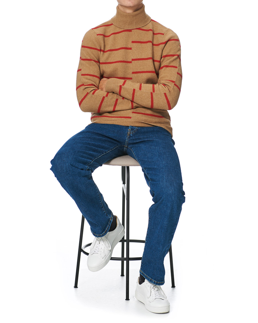 Men | Sweaters & Knitwear | J.Lindeberg | Floyd Striped Yak Blend Rollneck Tiger Brown