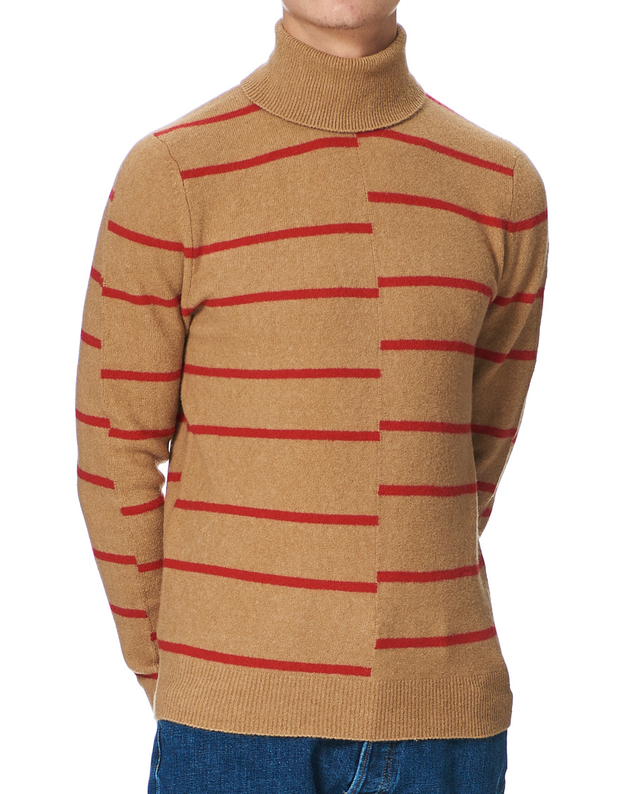 Men | Sweaters & Knitwear | J.Lindeberg | Floyd Striped Yak Blend Rollneck Tiger Brown