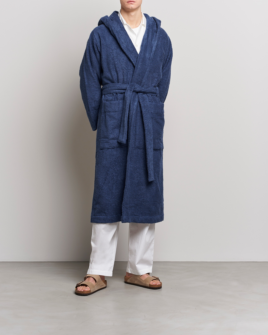 Men | Pyjamas & Robes | Tekla | Organic Terry Hooded Bathrobe Navy