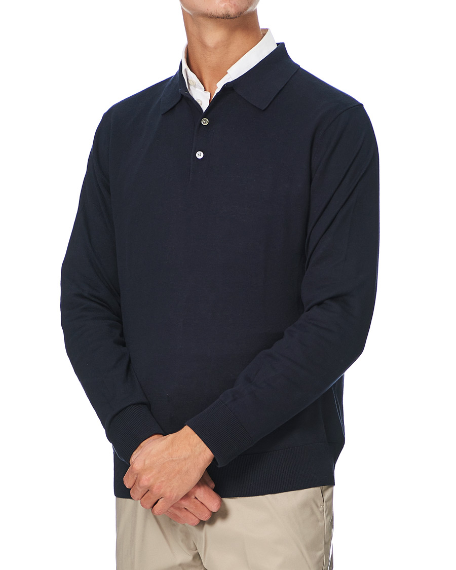 Men | Sweaters & Knitwear | Brooks Brothers | Cotton/Silk Knitted Polo Navy
