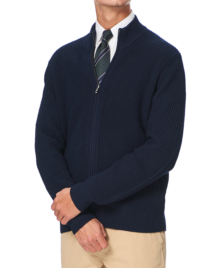 Men | Sweaters & Knitwear | Brooks Brothers | Shaker Stitch Full Zip Navy