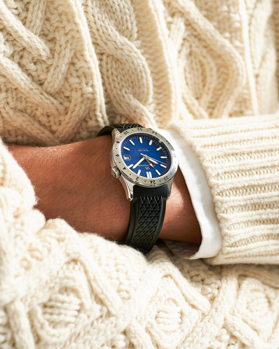 Men | Fine watches | Sjöö Sandström | Royal Steel Worldtimer 36mm Blue with Rubber