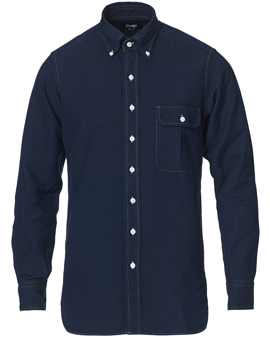Drake's The American Flap B.O Oxford Shirt Navy at CareOfCarl.com