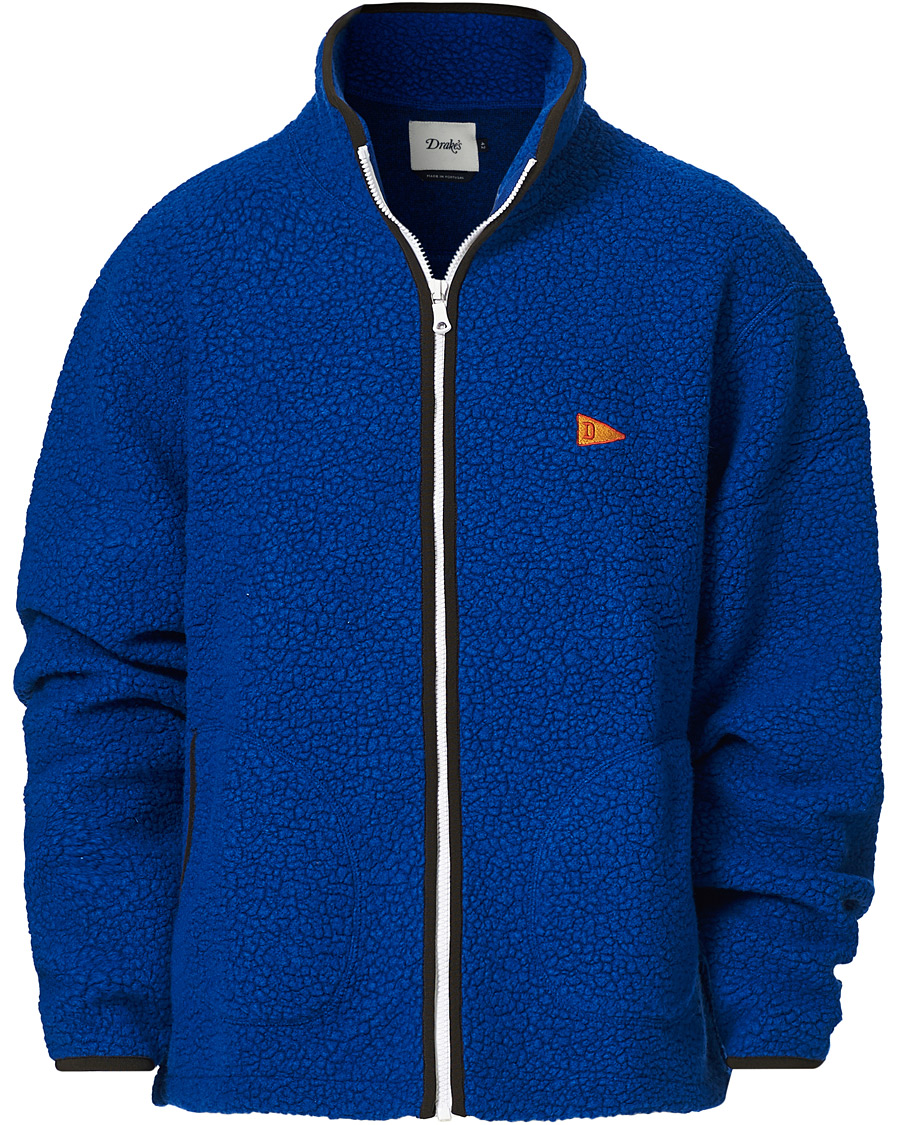 Men |  | Drake's | Rib BRib Bound Fleece Jacket Blue