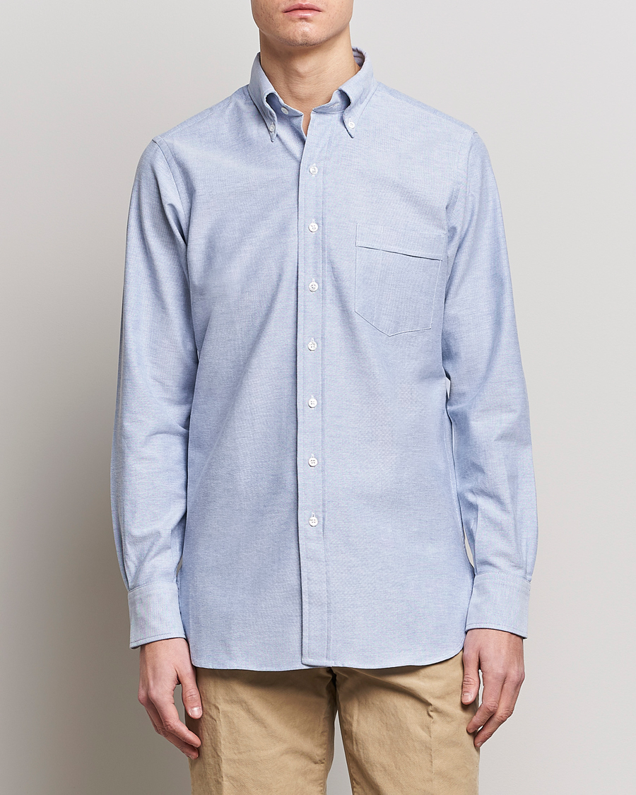 Men | Oxford Shirts | Drake's | Button Down Oxford Shirt Blue