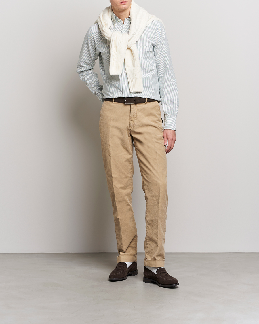 Men | Shirts | Drake's | Striped Button Down Oxford Shirt Light Green