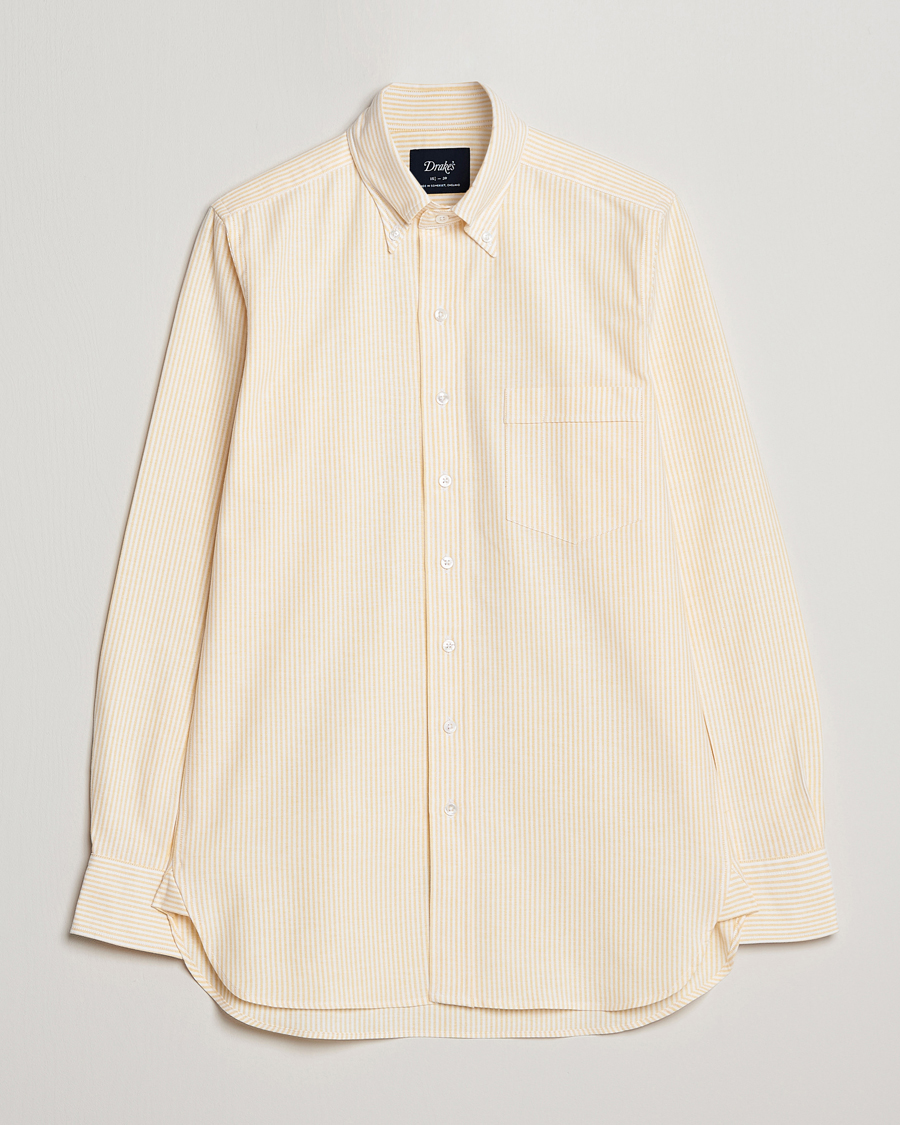 Men | Shirts | Drake's | Striped Button Down Oxford Shirt White/Yellow