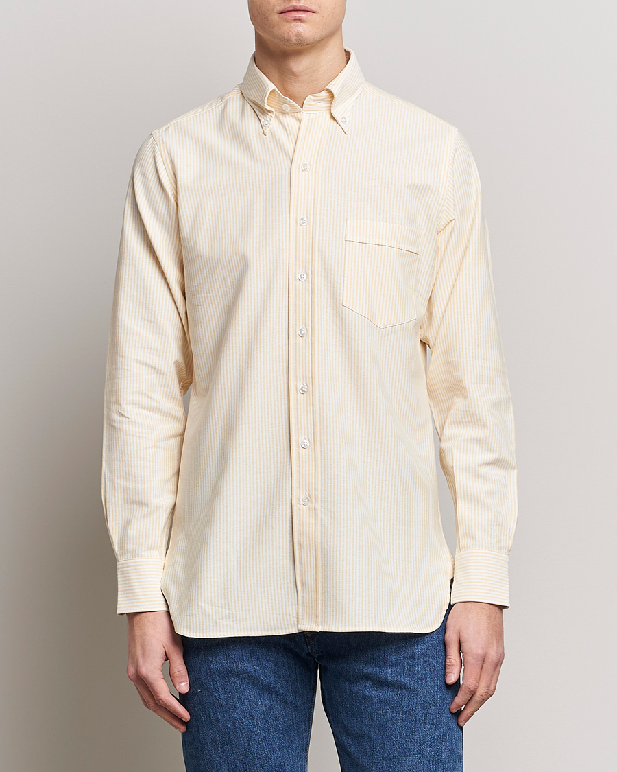 Men | Oxford Shirts | Drake's | Striped Button Down Oxford Shirt White/Yellow