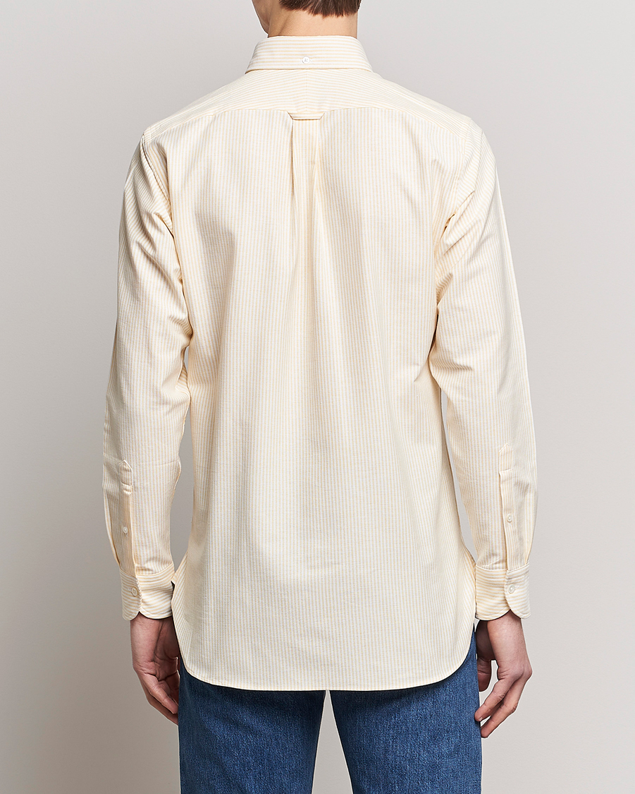 Men | Shirts | Drake's | Striped Button Down Oxford Shirt White/Yellow