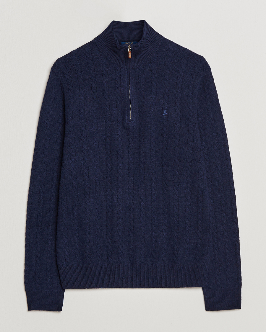 Men | Sweaters & Knitwear | Polo Ralph Lauren | Cotton/Wool Cable Half-Zip Hunter Navy