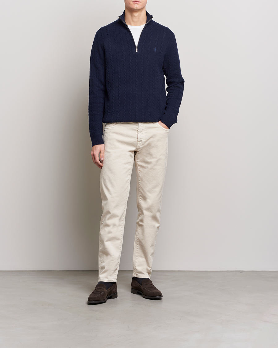 Men | Sweaters & Knitwear | Polo Ralph Lauren | Cotton/Wool Cable Half-Zip Hunter Navy
