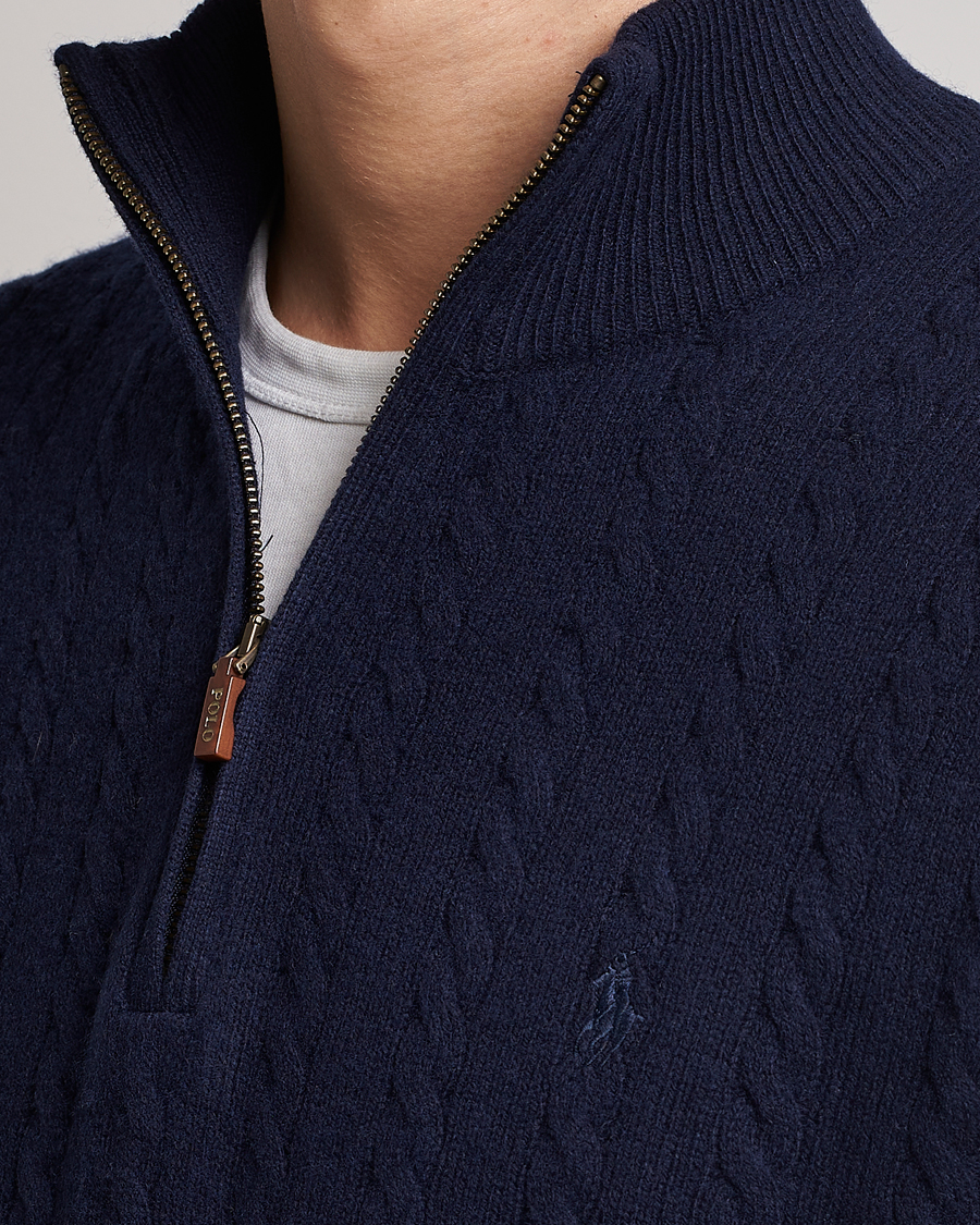 Men | Sweaters & Knitwear | Polo Ralph Lauren | Cotton/Wool Cable Half-Zip Hunter Navy