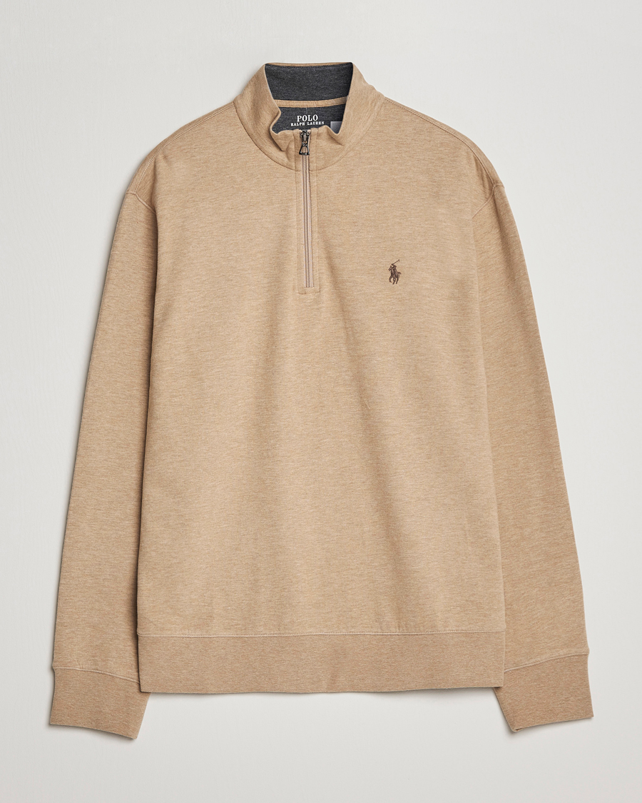 Men | Sweaters & Knitwear | Polo Ralph Lauren | Double Knit Half-Zip Sweater Café Tan Heather