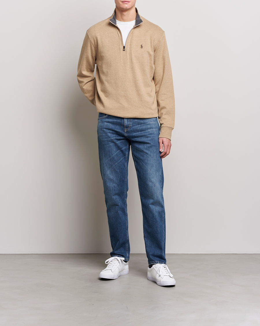 Men | Sweaters & Knitwear | Polo Ralph Lauren | Double Knit Half-Zip Sweater Café Tan Heather