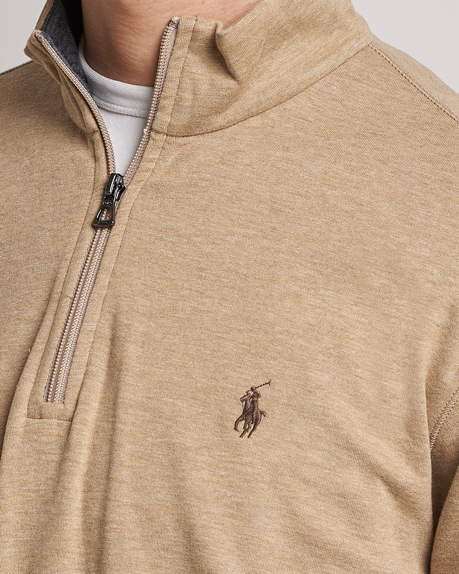 Men | Sweaters & Knitwear | Polo Ralph Lauren | Double Knit Half-Zip Sweater Café Tan Heather
