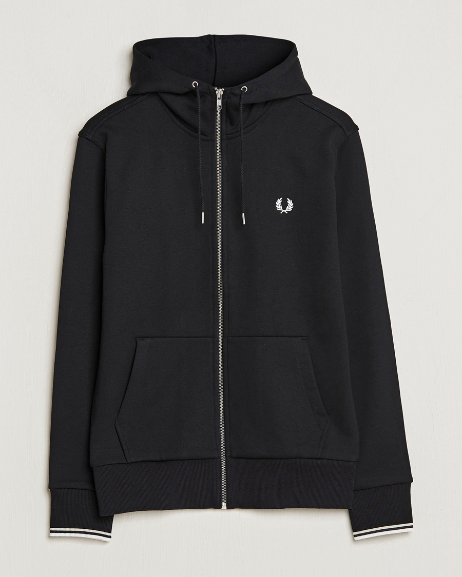 Men | Sweaters & Knitwear | Fred Perry | Full Zip Hooded Sweatshirt Black