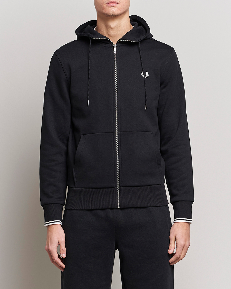 Men | Sweaters & Knitwear | Fred Perry | Full Zip Hooded Sweatshirt Black