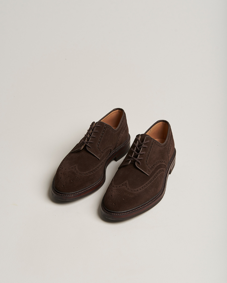 Men | Handmade Shoes | Crockett & Jones | Pembroke Derbys Dainite Sole Dark Brown Suede