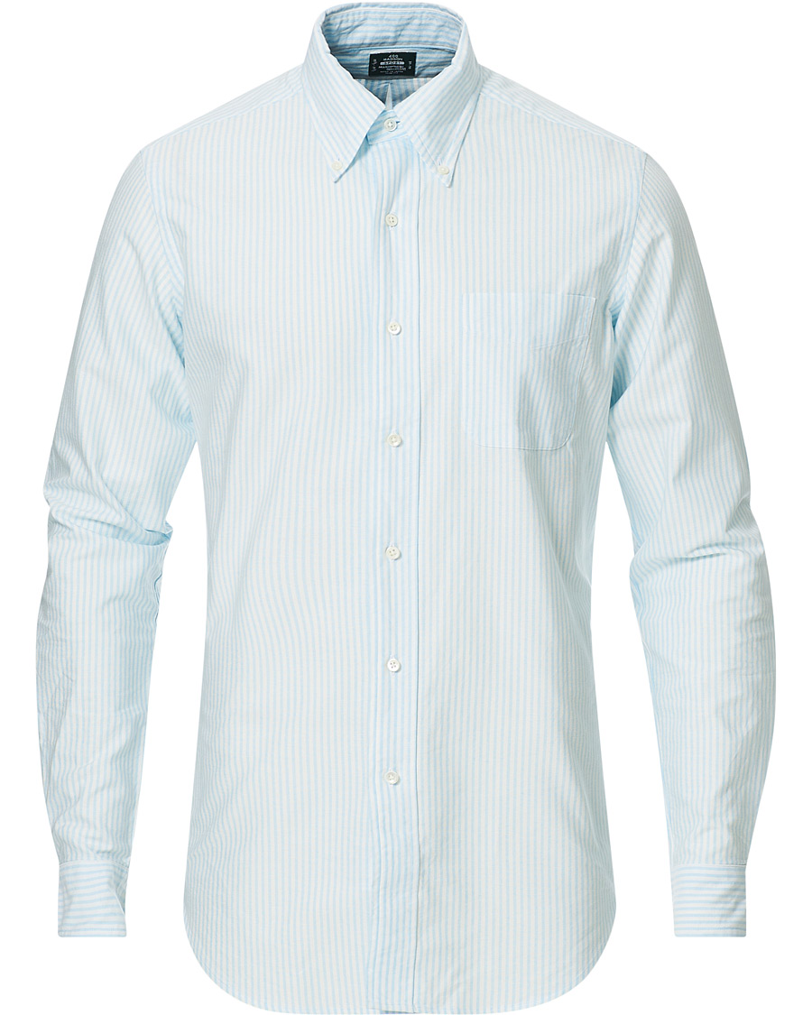 Men |  | Kamakura Shirts | Slim Fit Oxford BD Sport Shirt Light Blue Stripe