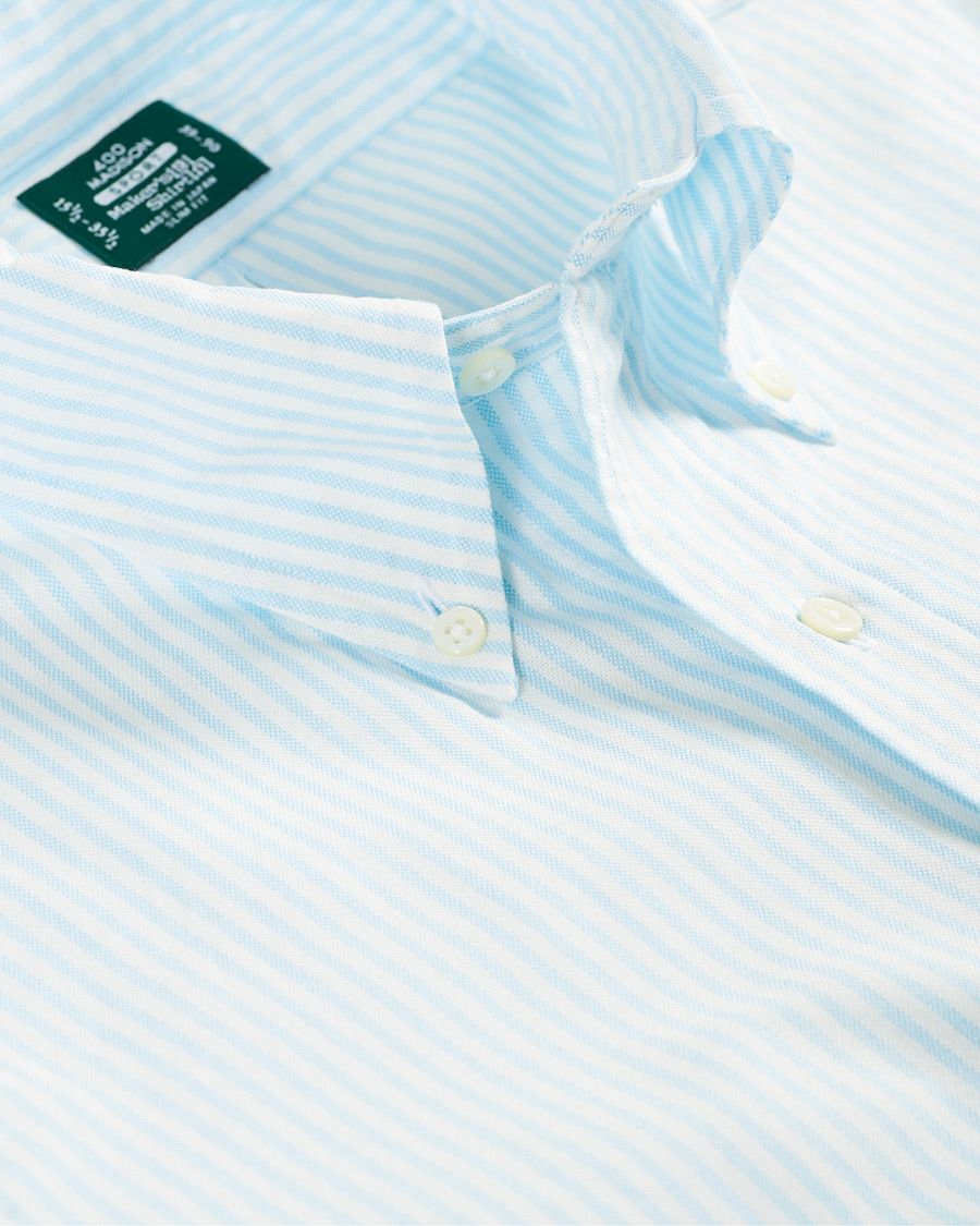 Men | Shirts | Kamakura Shirts | Slim Fit Oxford BD Sport Shirt Light Blue Stripe