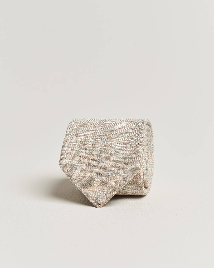 Men | Amanda Christensen Linen Herringbone 8cm Tie Ecru | Amanda Christensen | Linen Herringbone 8cm Tie Ecru