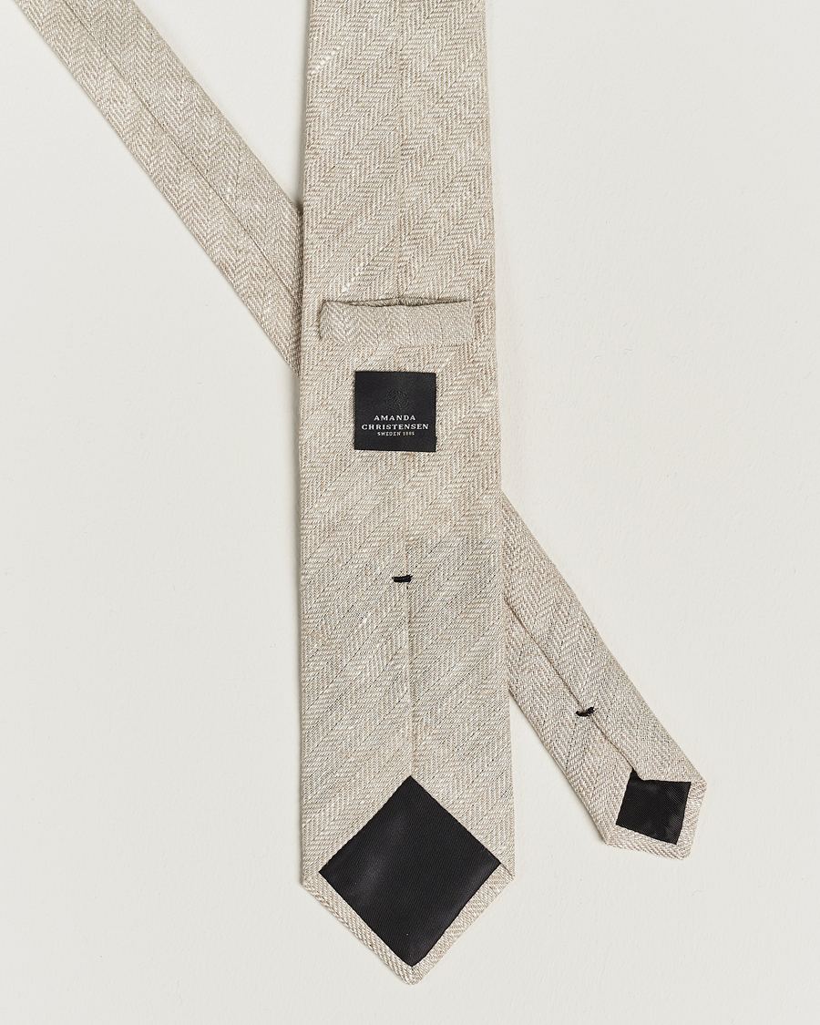 Men | Amanda Christensen Linen Herringbone 8cm Tie Ecru | Amanda Christensen | Linen Herringbone 8cm Tie Ecru