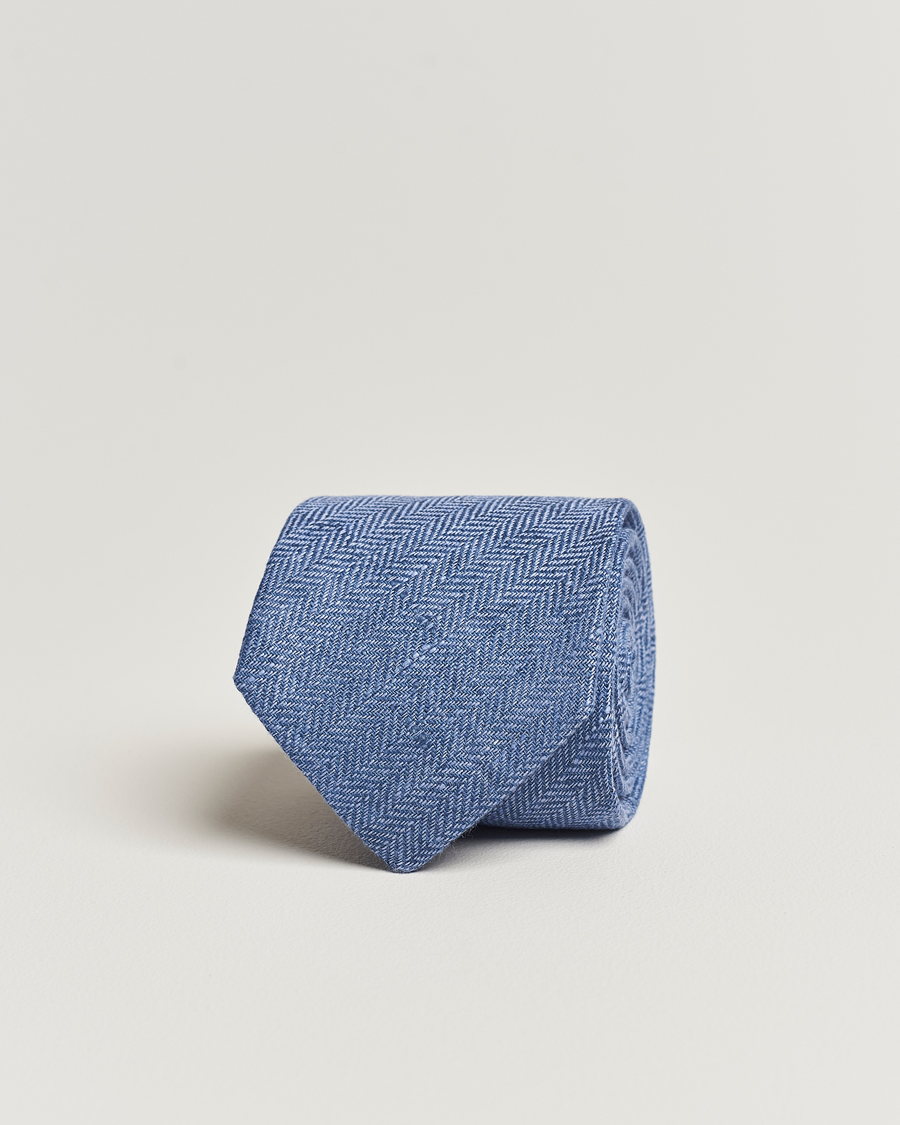Men | Amanda Christensen Linen Herringbone 8cm Tie Blue | Amanda Christensen | Linen Herringbone 8cm Tie Blue