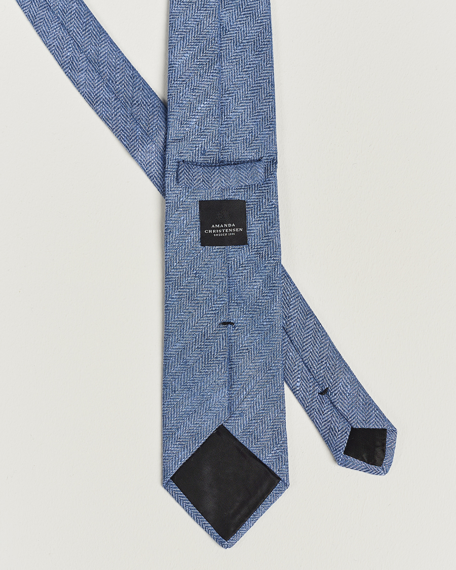 Men | Amanda Christensen Linen Herringbone 8cm Tie Blue | Amanda Christensen | Linen Herringbone 8cm Tie Blue
