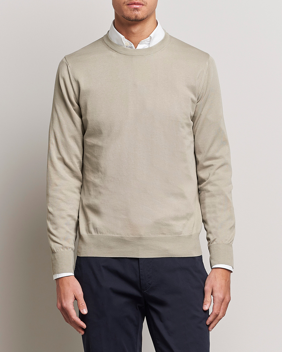 Men | Sweaters & Knitwear | Canali | Cotton Crew Neck Pullover Sage