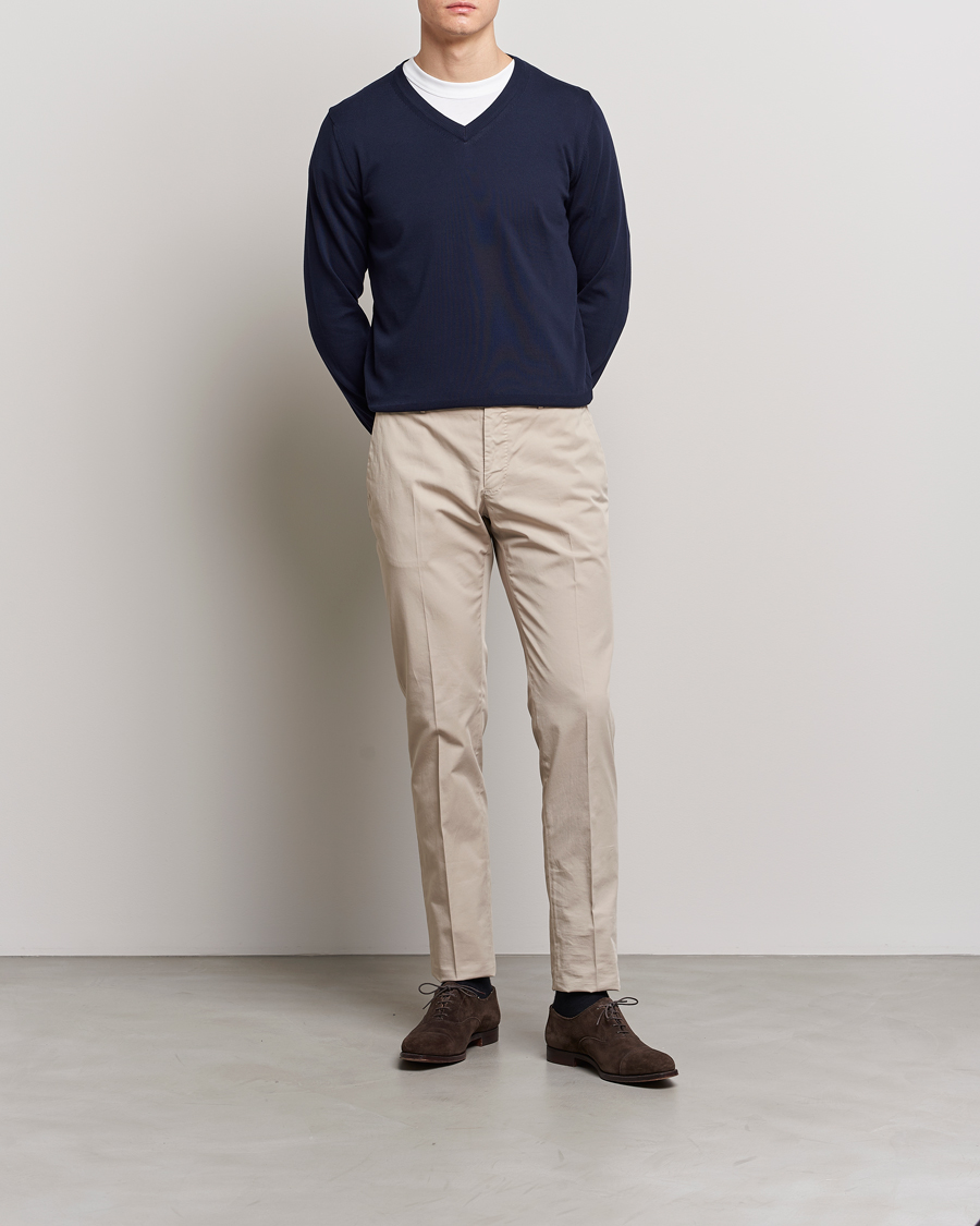 Men | Sweaters & Knitwear | Canali | Cotton V-Neck Pullover Navy