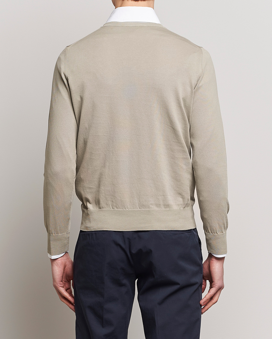 Men | Sweaters & Knitwear | Canali | Cotton V-Neck Pullover Sage