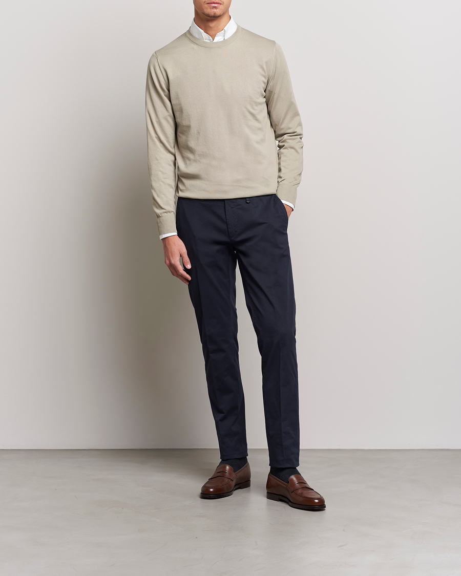 Men | Trousers | Canali | Cotton Stretch Chinos Navy