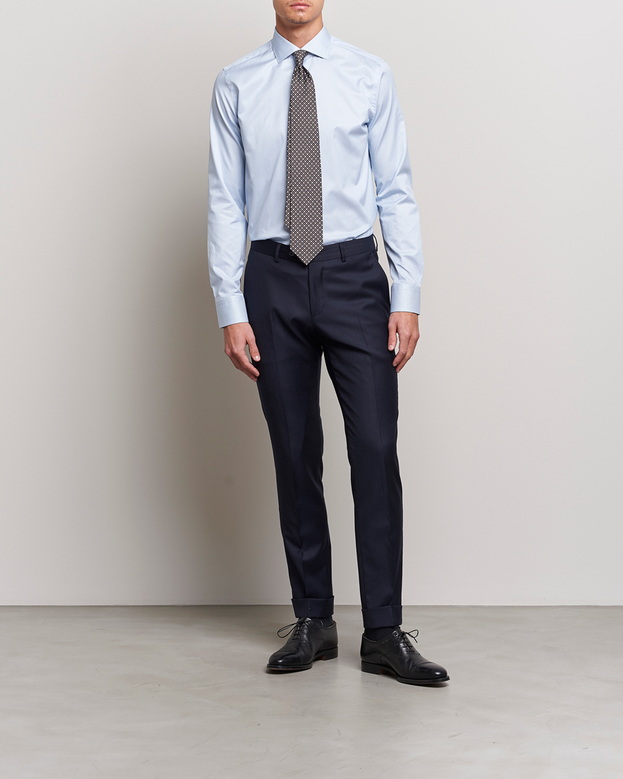 Men | Formal | Canali | Slim Fit Striped Cotton Shirt Light Blue