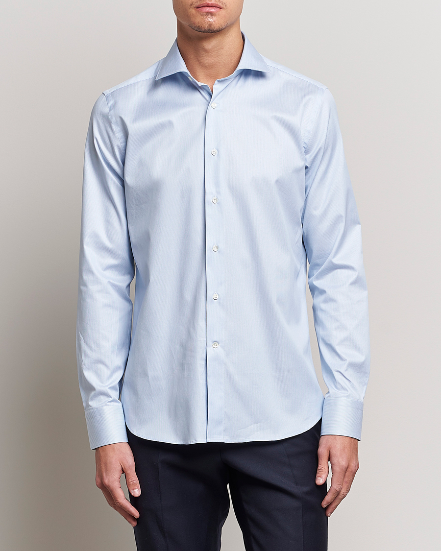 Men | Business Shirts | Canali | Slim Fit Striped Cotton Shirt Light Blue