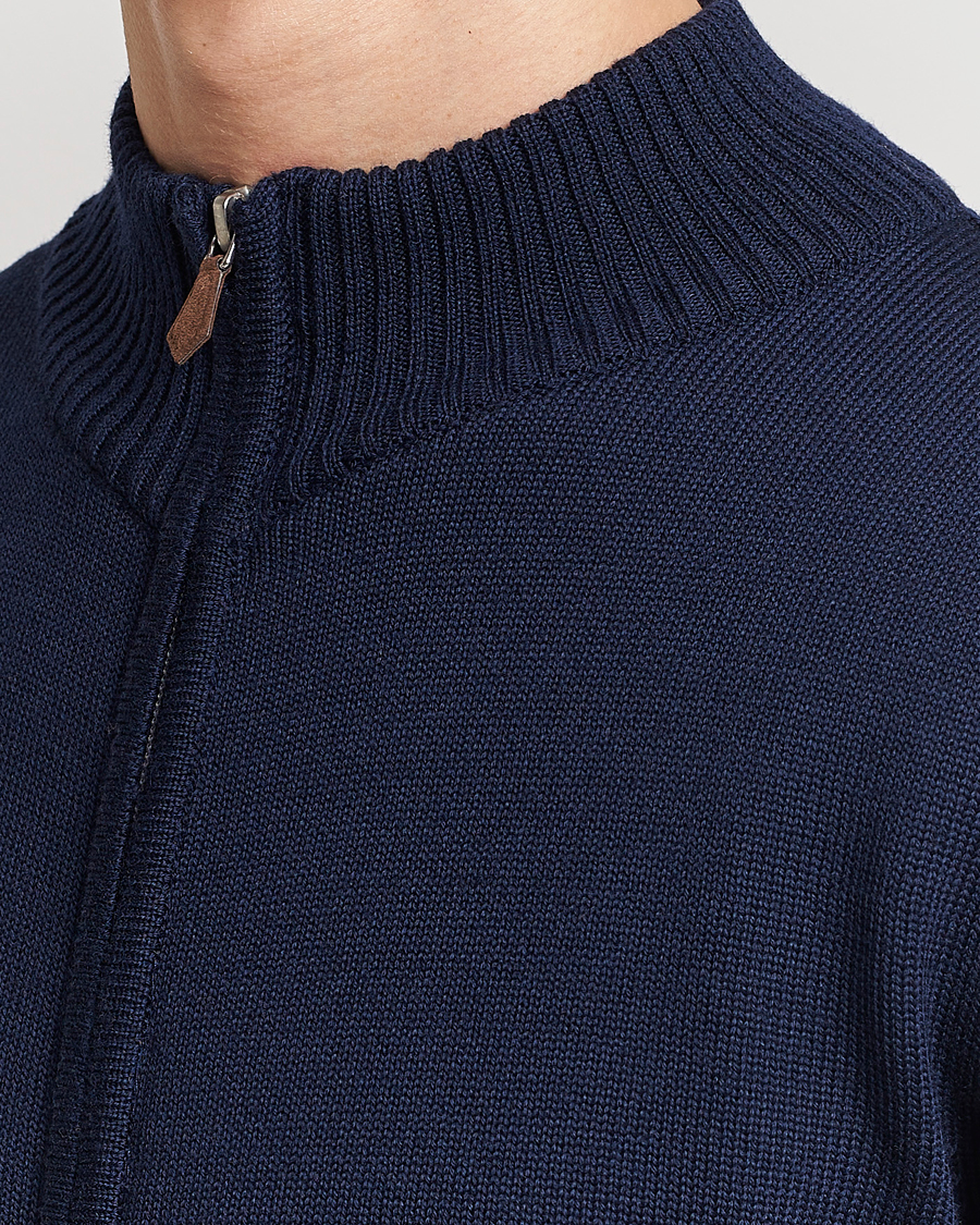 Men | Sweaters & Knitwear | Stenströms | Chunky Merino Full Zip Navy