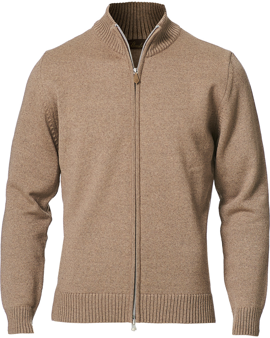 Men | Sweaters & Knitwear | Stenströms | Chunky Merino Full Zip Cardigan Camel