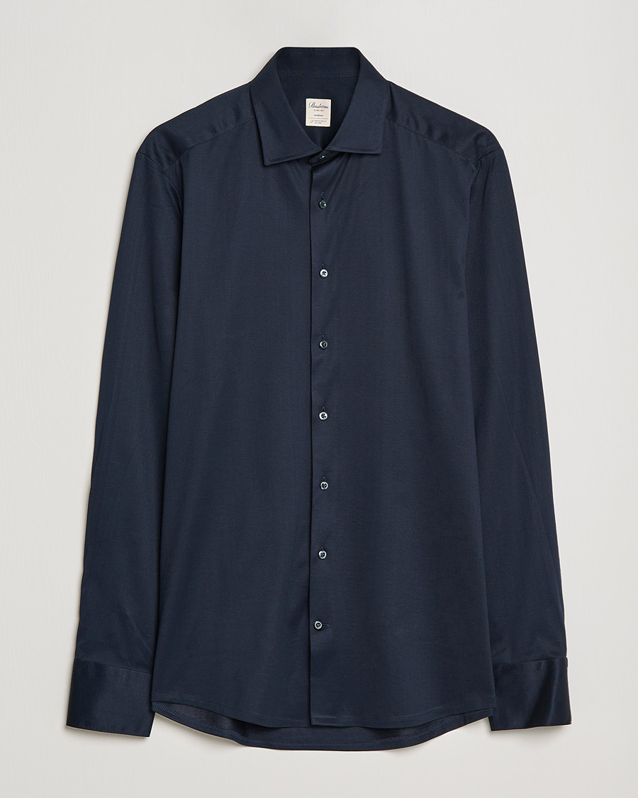 Men | Shirts | Stenströms | Slimline Jersey Button Down Shirt Navy