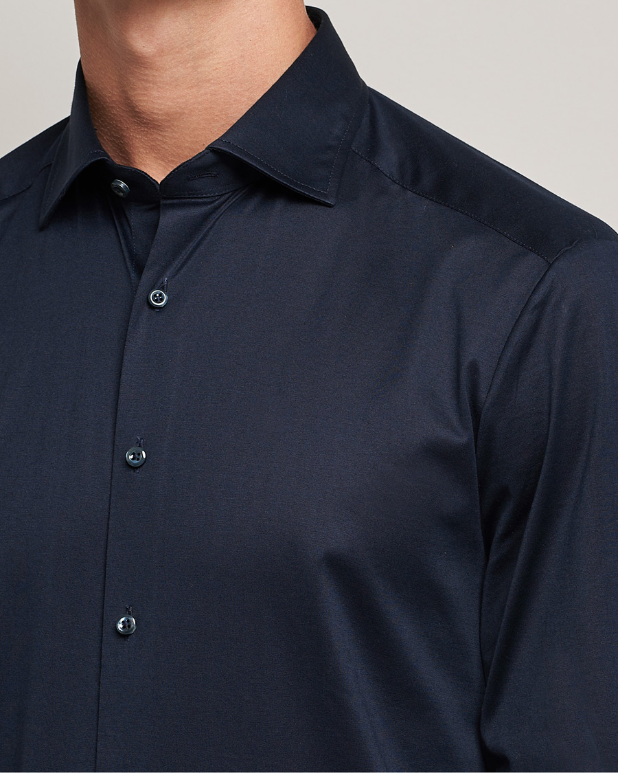 Men | Shirts | Stenströms | Slimline Jersey Button Down Shirt Navy