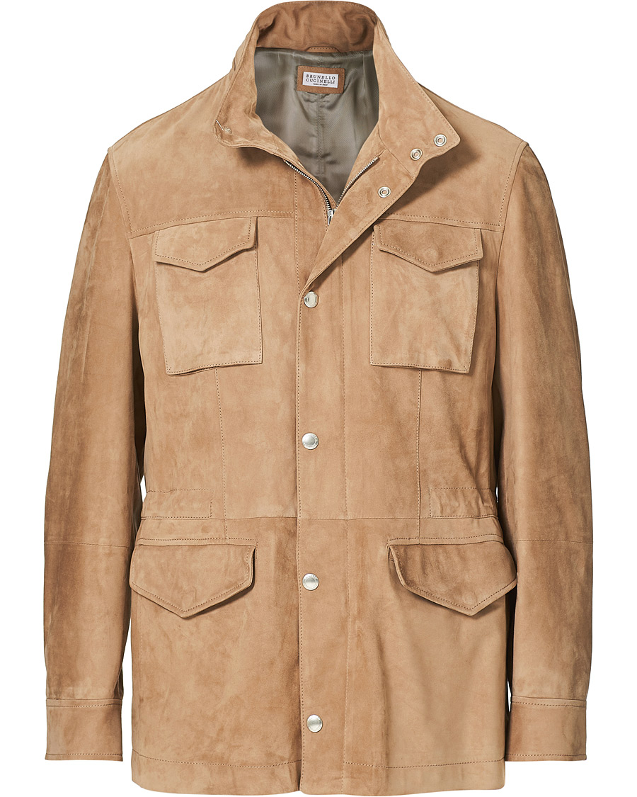 Men | Leather & Suede | Brunello Cucinelli | Suede Field Jacket Beige