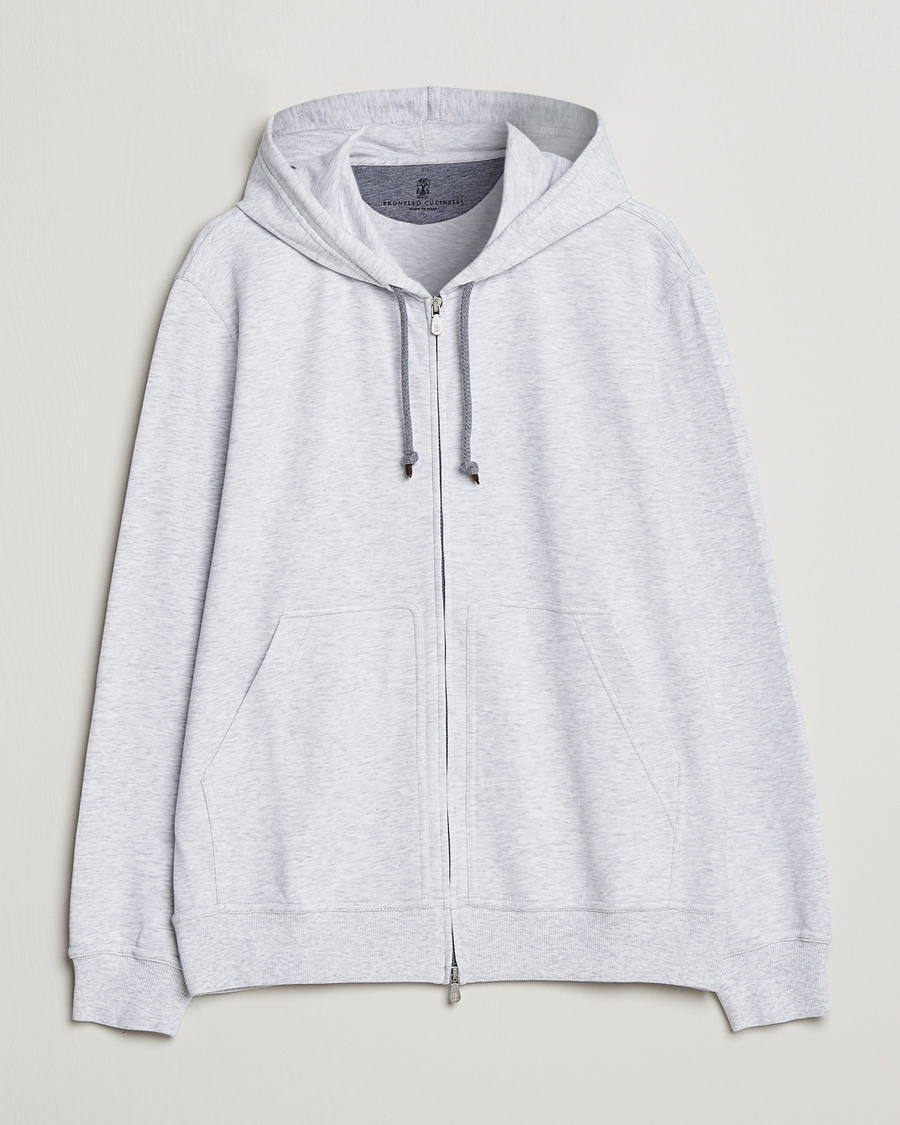 Men | Sweaters & Knitwear | Brunello Cucinelli | Soft Cotton Zip Hoodie Pearl Grey