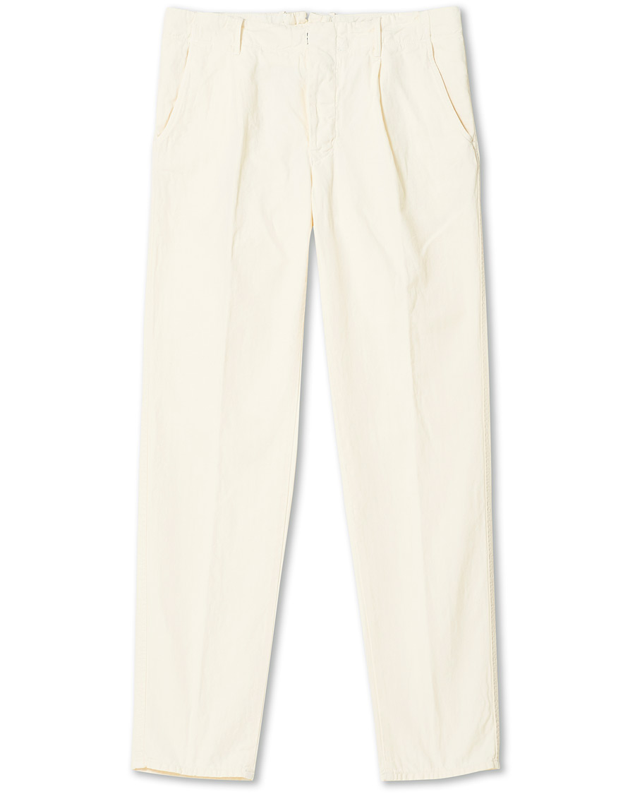 Men | Linen Trousers | Incotex | Tapered Fit Cotton Trousers Off White