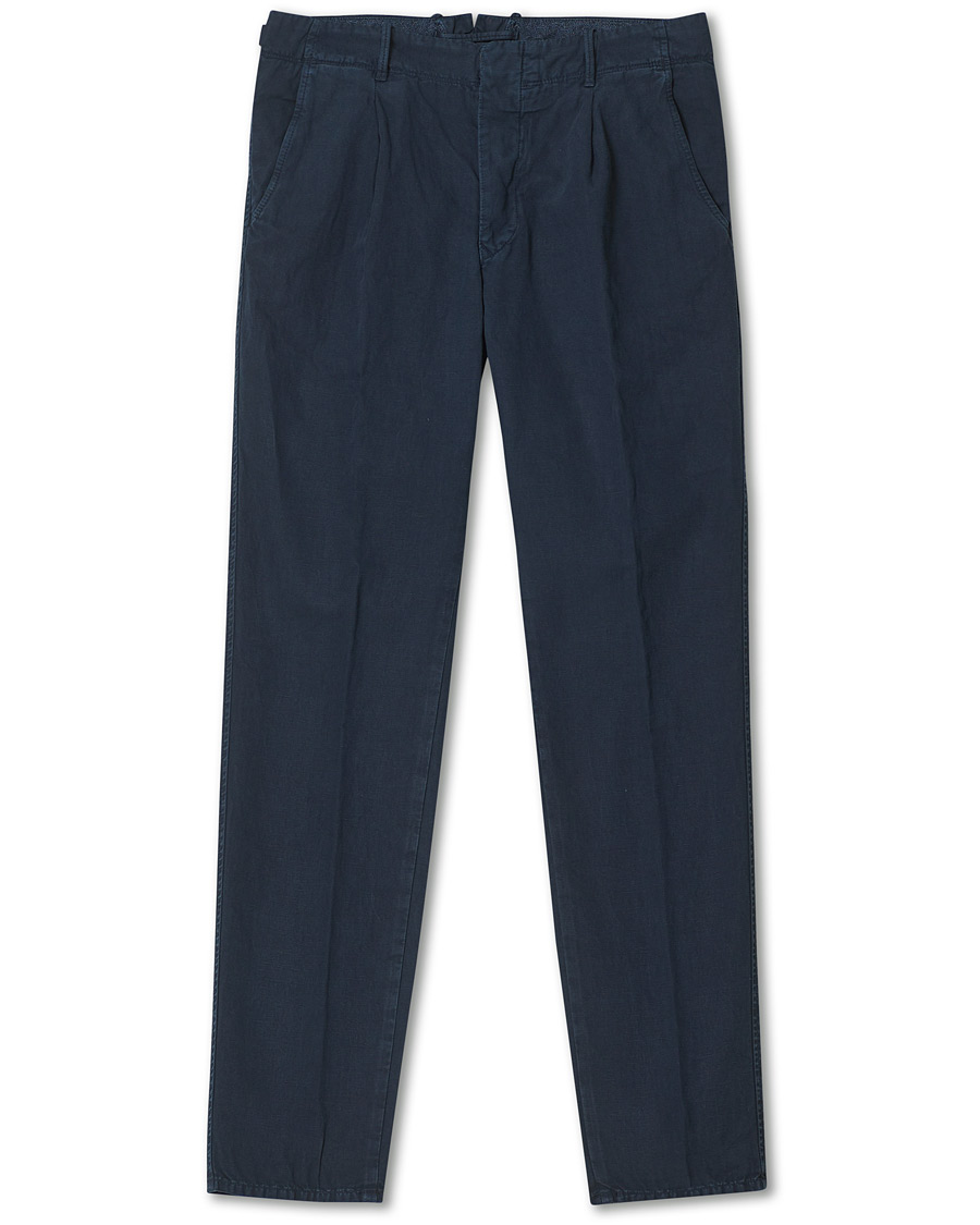Men | Linen Trousers | Incotex | Tapered Fit Cotton Trousers Navy