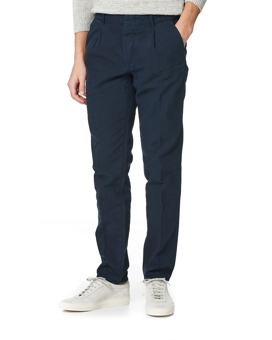 Men | Trousers | Incotex | Tapered Fit Cotton Trousers Navy