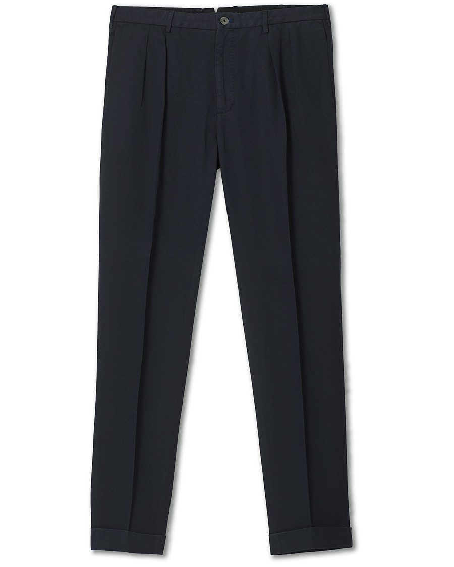 Men | Formal Trousers | Incotex | Carrot Fit Pleated Trousers Navy