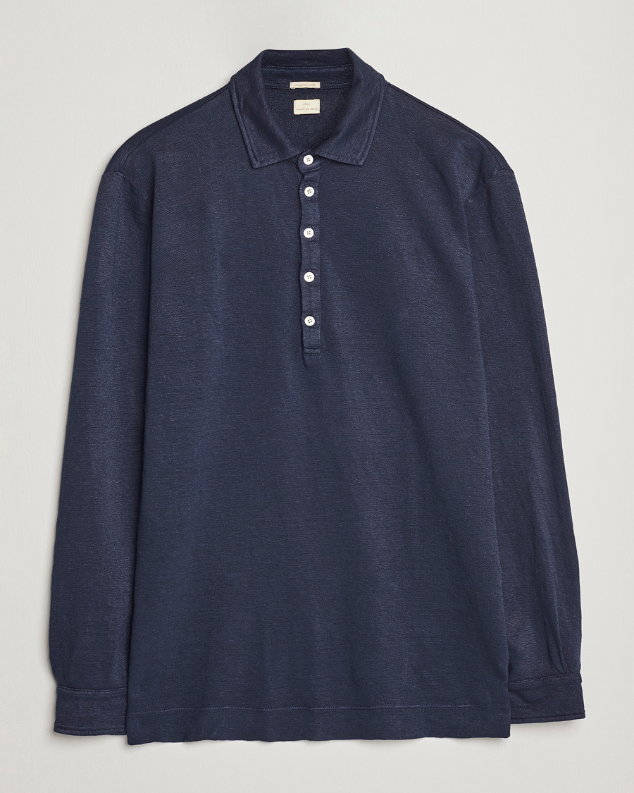 Men | Sweaters & Knitwear | Massimo Alba | Raya Long Sleeve Linen Polo Navy