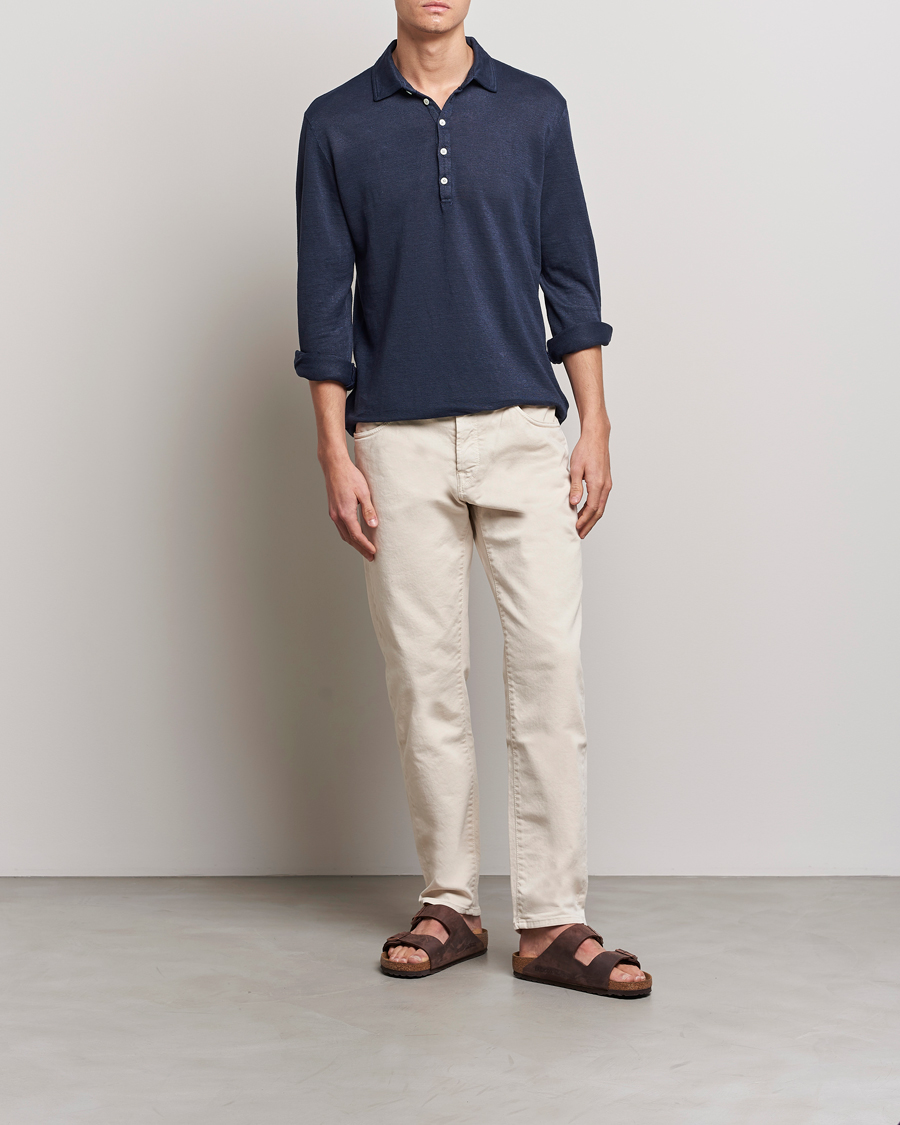Men | Sweaters & Knitwear | Massimo Alba | Raya Long Sleeve Linen Polo Navy