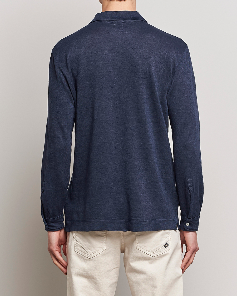 Men | Sweaters & Knitwear | Massimo Alba | Raya Long Sleeve Linen Polo Navy