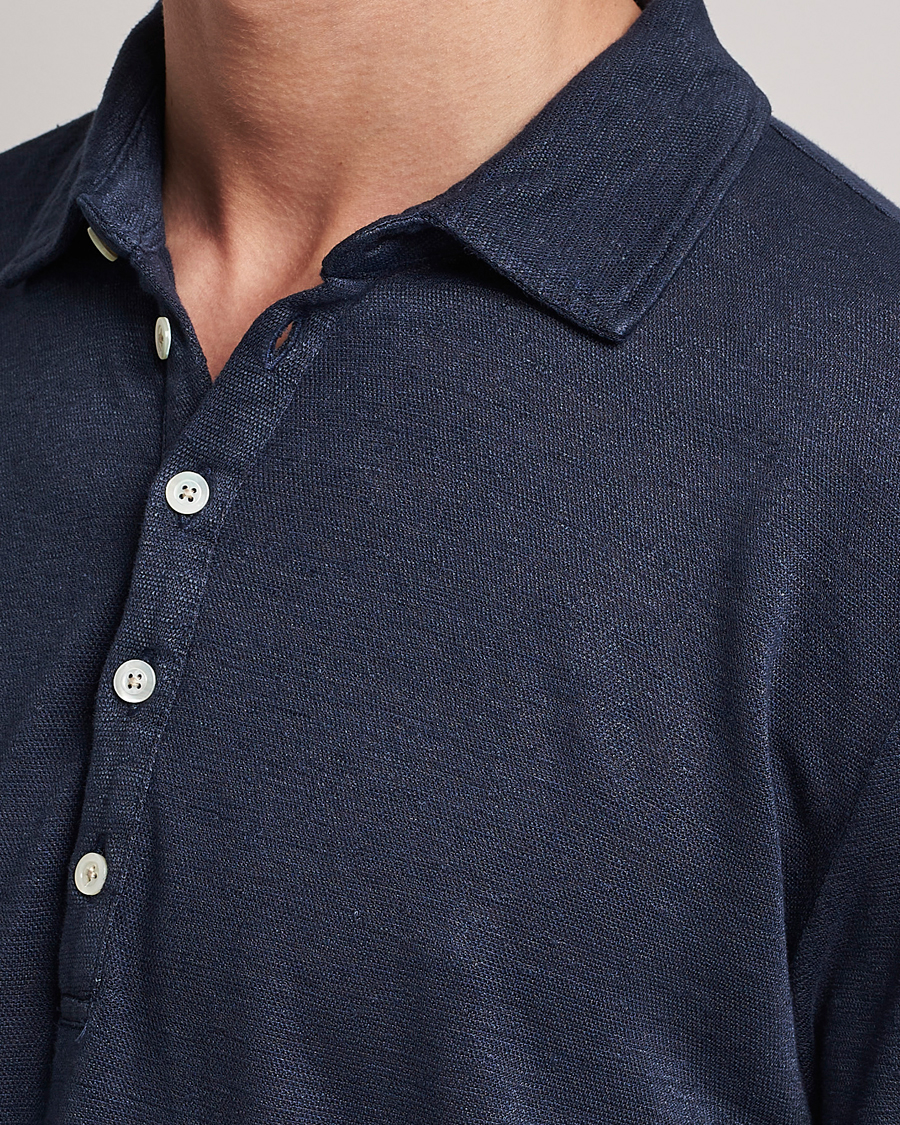 Men | Sweaters & Knitwear | Massimo Alba | Raya Long Sleeve Linen Polo Navy