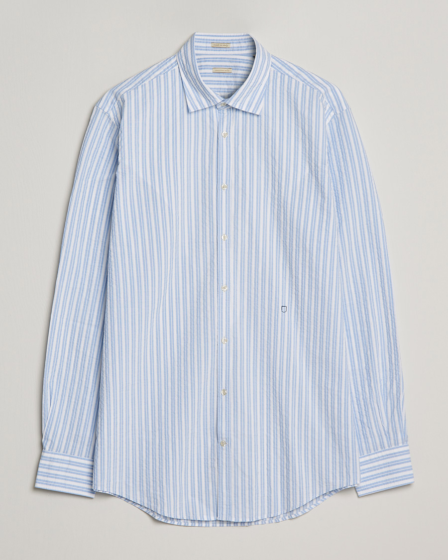 Men |  | Massimo Alba | Genova Striped Seersucker Shirt Light Blue